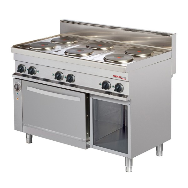 Elektroherd, 6 runde Kochplatten, mit Backofen 1/1 GN - SOLOTEC 700