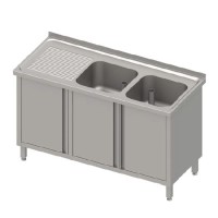 Spülschrank, Aufkantung, Flügeltüren, 2 Becken, Überlaufrohr, Tiefe 600mm Spülschrank, Aufkantung, Flügeltüren, 2 Becken, Überlaufrohr, Tiefe 600mm