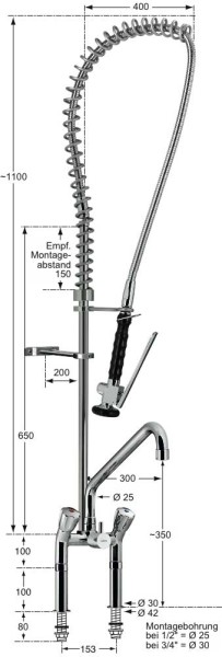 Geschirrwaschbrause 1/2", schwere Ausführung, 2-Lochmontage