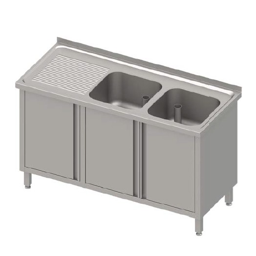 Spülschrank, mit Aufkantung, mit Flügeltüren, 2 Becken, inkl. Überlaufrohr