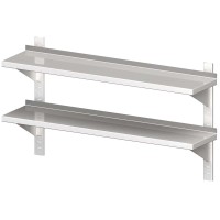 Wandregal mit 2 Etagen auf weißem Hintergrund. Ansicht von vorne, schräg oben. Wandregal mit 2 Etagen auf weißem Hintergrund. Ansicht von vorne, schräg oben.