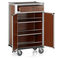 Vorschau: Minibar Servicetrolley, Aluminium, MDF Holzoptik, helle Kanten, abschließbar, 4 Rollen Vorschau: Minibar Servicetrolley, Aluminium, MDF Holzoptik, helle Kanten, abschließbar, 4 Rollen