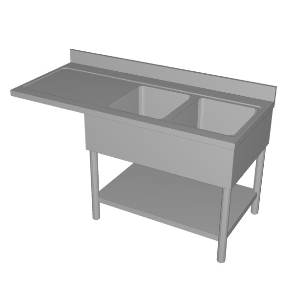 STOCK Spülcenter mit Korbbahn, 2 Becken rechts, runde Beine