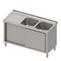 Spülschrank, Aufkantung, Schiebetüren, 2 Becken, Überlaufrohr, Tiefe 600mm Spülschrank, Aufkantung, Schiebetüren, 2 Becken, Überlaufrohr, Tiefe 600mm