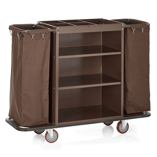Zimmerservicewagen mit 2 Wäschesäcken, Stahl, furniertes Holz, 1400 x 470 x 1080 mm