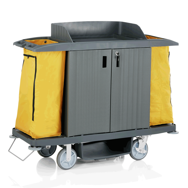Zimmerservicewagen, Kunststoff, Polyester, PVC, Türen, 4 Rollen, 2 x 70 l Wäschesäcke