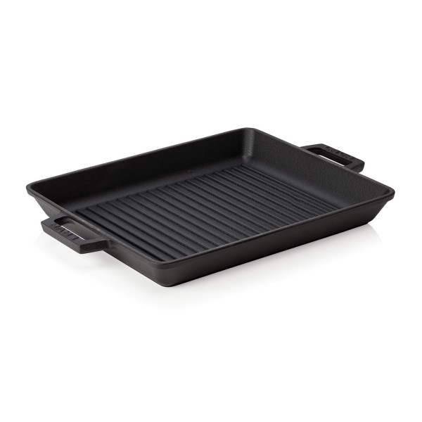 Grillpfanne EisenStil, rechteckig, Gußeisen emailliert, Seitengriffe angegossen, schwarz