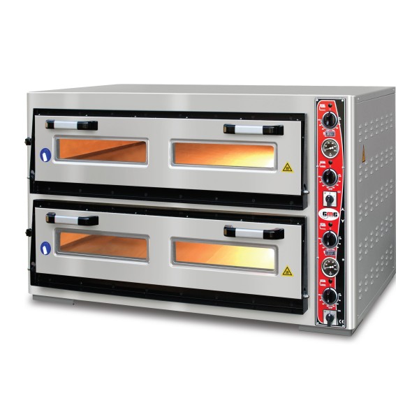 Pizzaofen, 2 Kammern für je 6 Bleche Ø 330 mm, Schamottsteinboden, analoge Temperaturanzeige