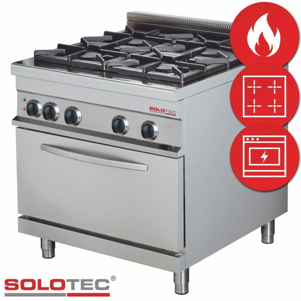 4-Flammen-Gasherd mit Elektro-Backofen 2/1 GN - SOLOTEC 900