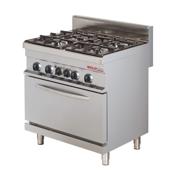 Gasherd, 4 Flammen, mit Elektro-Backofen GN 1/1 oder 600 x 400 mm - SOLOTEC 700