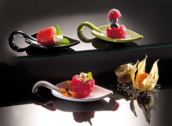 Fingerfood-Löffel "Leaf", Melamin, schwarz, Abm. 10 x 4,5 cm; Höhe 1,5 cm