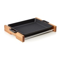 Grillpfanne | Servierpfanne EisenStil mit Holzuntersetzer, Gußeisen, schwarz, Seitengriffe, 320 mm Grillpfanne | Servierpfanne EisenStil mit Holzuntersetzer, Gußeisen, schwarz, Seitengriffe, 320 mm
