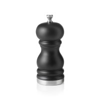 Salzmühle, klassisch, Holz, matt schwarz, Edelstahl-Zierring, Ø 54 x H 110 mm Salzmühle, klassisch, Holz, matt schwarz, Edelstahl-Zierring, Ø 54 x H 110 mm