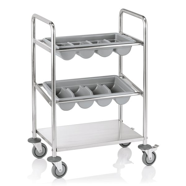 Besteckwagen, Ablagebbord, inkl. 2 Besteckkästen, rollbar