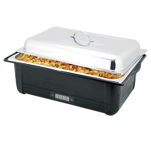Elektro Chafing Dish GN 1/1, Edelstahl, Kunststoff-Wasserbad schwarz, digitale Temperaturkontrolle