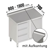 Arbeitsschrank, mit Flügeltüren, mit Aufkantung, mit 3er Schubladenblock links, 1 höhenverstellbarer Arbeitsschrank, mit Flügeltüren, mit Aufkantung, mit 3er Schubladenblock links, 1 höhenverstellbarer