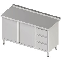 Vorschau: Arbeitsschrank, Flügeltüren, Aufkantung, 3 Schubladen rechts, Tiefe 600mm Vorschau: Arbeitsschrank, Flügeltüren, Aufkantung, 3 Schubladen rechts, Tiefe 600mm