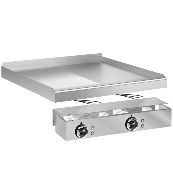 STOCK Elektro-Grillplatte, 1/2 glatt/gerillt, hartverchromt, Einbaugerät, 7,80 kW, Bedienteil