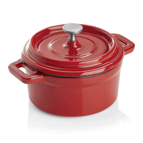 Cocotte, rund, Gusseisen, rot, emailliert, ca. 300 ml, Ø 100 mm, ofenfest
