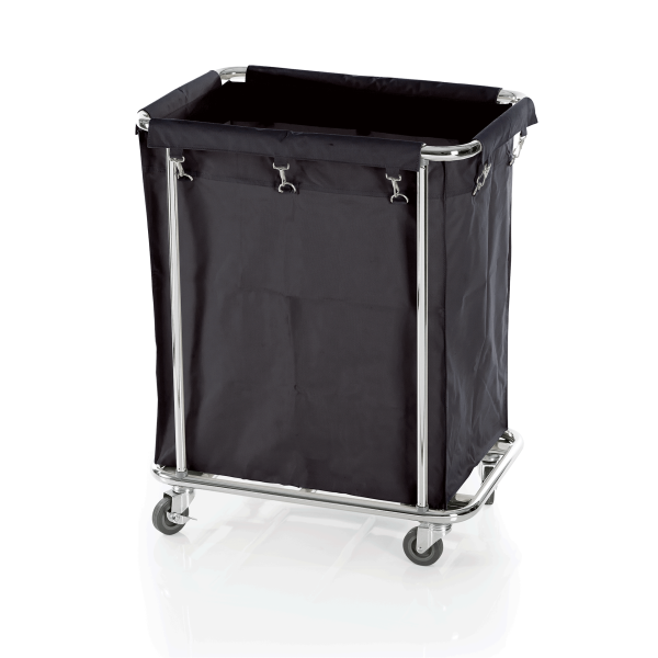 Wäschewagen, Stahl verchromt, Nylon, schwarz, 4 Rollen, 2 mit Bremse, 150 Liter