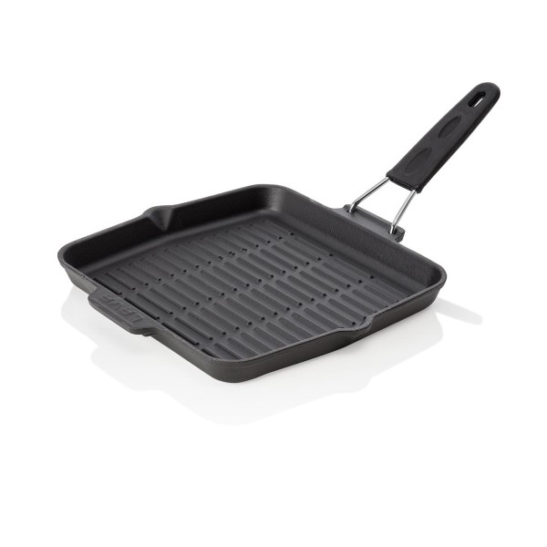Grillpfanne EisenStil, quadratisch, Gußeisen emailliert, Griff abnehmbar, schwarz