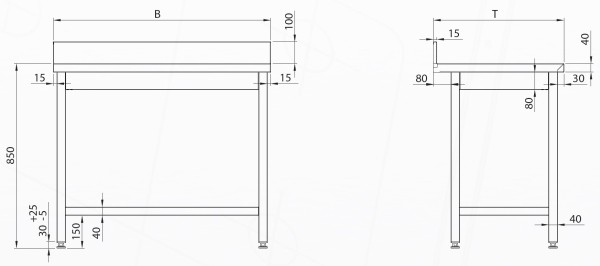 Arbeitstisch ECO mit Grundboden und Aufkantung, 600mm Tiefe