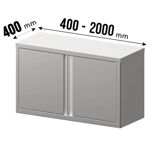 Wandhängeschrank, mit Flügeltüren, Zwischenboden höhenverstellbar, Edelstahl, 400mm Tiefe