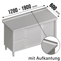 Arbeitsschrank, mit Schiebetüren, mit Aufkantung, mit 2er Schubladenblock links, 1 höhenverstellbare Arbeitsschrank, mit Schiebetüren, mit Aufkantung, mit 2er Schubladenblock links, 1 höhenverstellbare