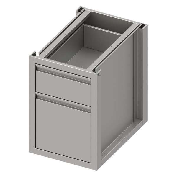 Schubladenunterschrank mit zwei unterschiedlichen Schubladen, Tiefe 640 mm, sockelbaufähig