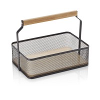 Korb mit Tragegriff, Metall, Holzgriff, schwarz, 590 g Korb mit Tragegriff, Metall, Holzgriff, schwarz, 590 g