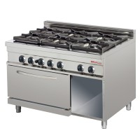 6-Flammen-Gasherd mit Gas-Backofen 2/1 GN u. offenem Fach - SOLOTEC 900 6-Flammen-Gasherd mit Gas-Backofen 2/1 GN u. offenem Fach - SOLOTEC 900