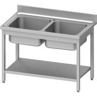 Abbildung des ECO Spültischs mit zwei Becken, Grundboden und Aufkantung in der Draufsicht von schräg oben. Abbildung des ECO Spültischs mit zwei Becken, Grundboden und Aufkantung in der Draufsicht von schräg oben.