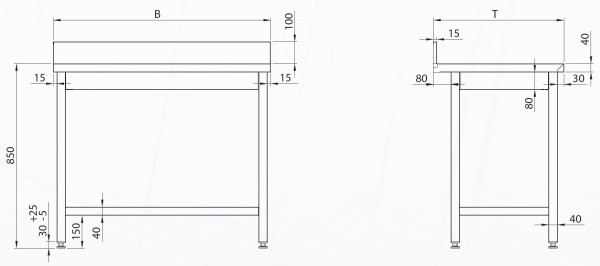 Arbeitstisch ECO mit Grundboden und Aufkantung, 700mm Tiefe