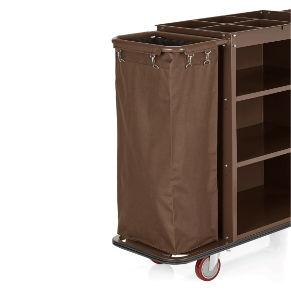 Zimmerservicewagen mit 2 Wäschesäcken, Stahl, furniertes Holz, 1400 x 470 x 1080 mm