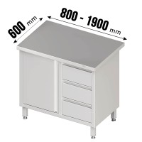 Arbeitsschrank, Flügeltüren, ohne Aufkantung, 3 Schubladen rechts, Tiefe 600mm Arbeitsschrank, Flügeltüren, ohne Aufkantung, 3 Schubladen rechts, Tiefe 600mm