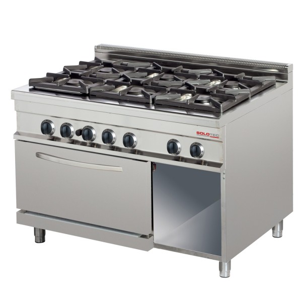 6-Flammen-Gasherd mit Elektro-Backofen 2/1 GN u. offenem Fach - SOLOTEC 900