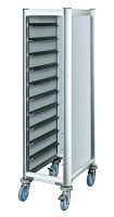 Tablettwagen, Aluoptik, passend für Tabletts GN 1/1, 10 Schienen/Abstand 130 mm Tablettwagen, Aluoptik, passend für Tabletts GN 1/1, 10 Schienen/Abstand 130 mm