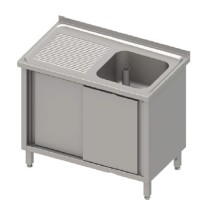 Spülschrank, mit Aufkantung, mit Schiebetüren, 1 Becken, inkl. Überlaufrohr Spülschrank, mit Aufkantung, mit Schiebetüren, 1 Becken, inkl. Überlaufrohr