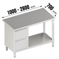 Arbeitstisch, ohne Aufkantung, mit Grundboden, mit 2er Schubladenblock links Arbeitstisch, ohne Aufkantung, mit Grundboden, mit 2er Schubladenblock links