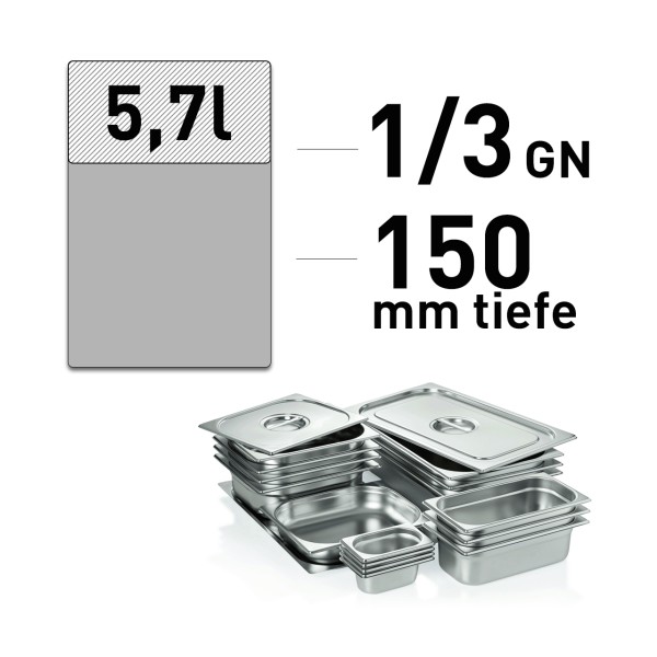 GN-Behälter - Edelstahl - GN 1/3 - 150 mm
