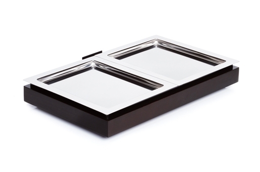Buffet-Set bestehend aus: Basiselement GN 1/1 Wenge, 2 x GN 1/2 Edelstahl-Tabletts und Kühlakku