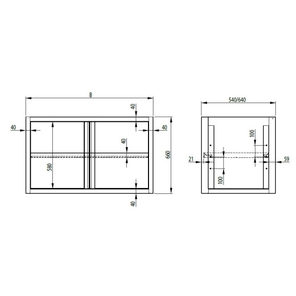 Unterschrank-Modul mit Flügeltüren, Tiefe 540 mm