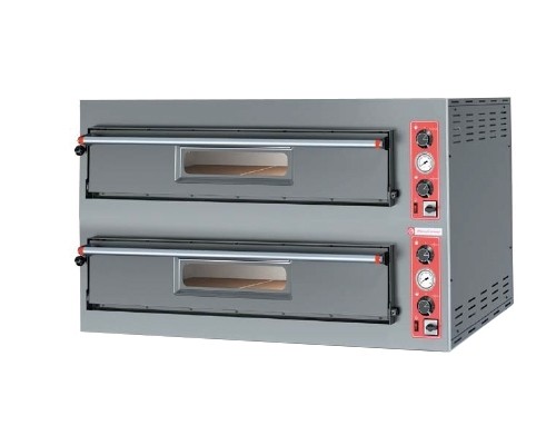 PREMIUM Elektro Pizzaofen, 2 Backkammern VOLLSCHAMOTTIERT, Pizzen 6+6x Ø 33 cm, mechanische Steuerun