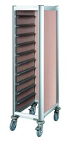 Tablettwagen, helle Holzoptik, passend für Tabletts GN 1/1, 10 Schienen/Abstand 130 mm Tablettwagen, helle Holzoptik, passend für Tabletts GN 1/1, 10 Schienen/Abstand 130 mm