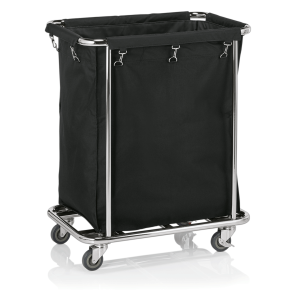 Wäschewagen, Stahl verchromt, Nylon, schwarz, 4 Rollen, 2 mit Bremse, 150 Liter