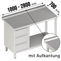Arbeitstisch, mit Aufkantung, mit Grundboden, mit 3er Schubladenblock links Arbeitstisch, mit Aufkantung, mit Grundboden, mit 3er Schubladenblock links