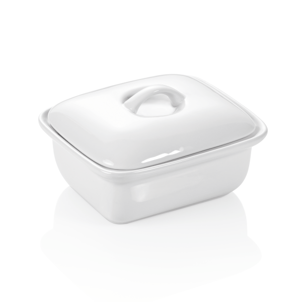 Butterdose, Porzellan, weiß, für 250 g Butter, mit Deckel