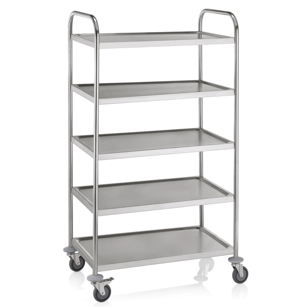Servier-/Abräumwagen, Edelstahl, 5 Borde, 850 x 540 x 1540 mm