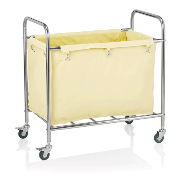 Wäschewagen, Stahl verchromt, Nylon, creme weiß, 4 Rollen, 2 Rollen mit Bremse, 220 Liter