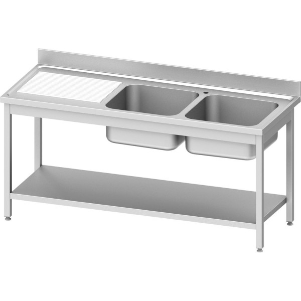 Spültisch ECO mit zwei Becken rechts und Ablage, Grundboden und Aufkantung 600mm Tiefe